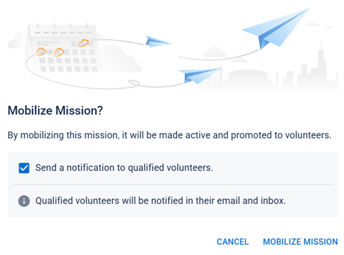 Mobilize Mission dialog with notifications enabled.