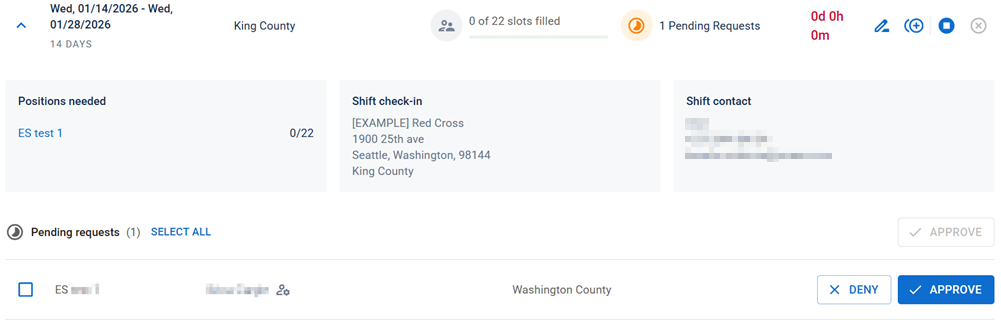 An active shift with a pending volunteer request.