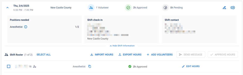 Shift details under the Upcoming Shifts view.