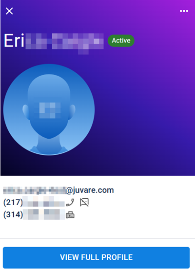 The Profile slideout, showing contact details.