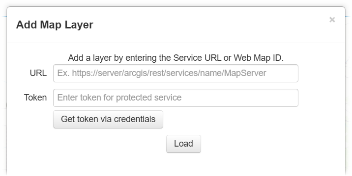 The Add Map Layer window with the new Token field