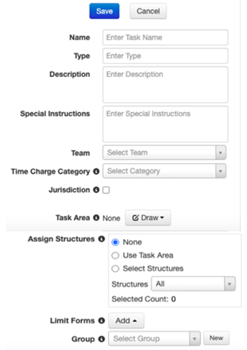 Preconfigured Task: New Entry fields