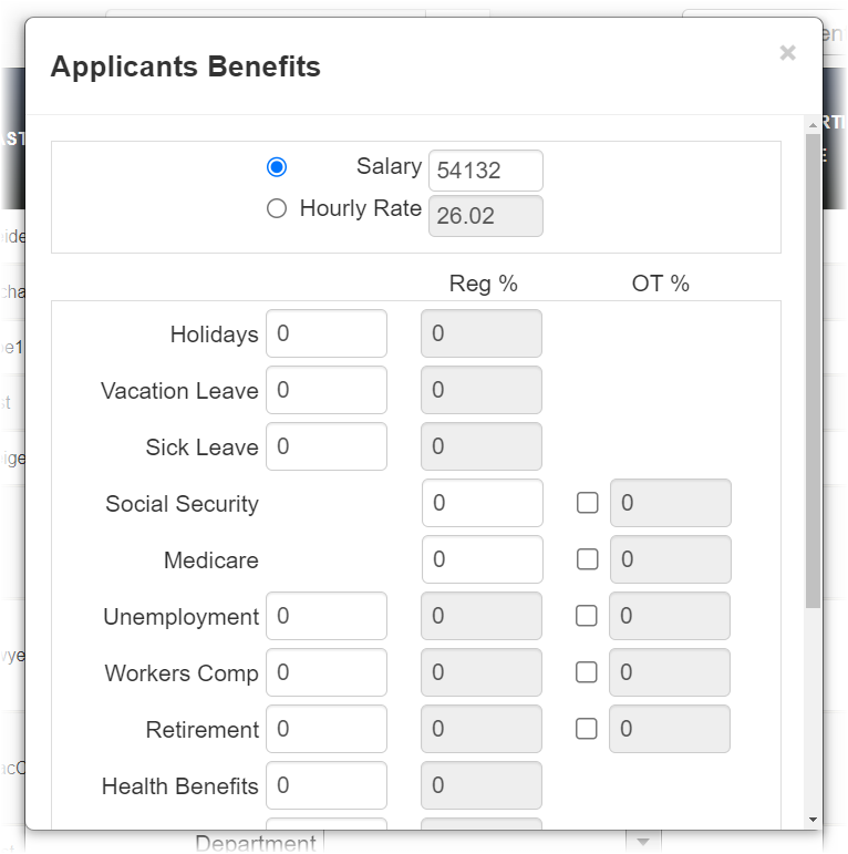 Applicant Benefits fields