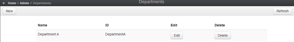 Departments Module, showing the list of departments to manage.