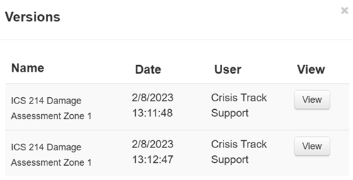 The Versions window in the Documents module.