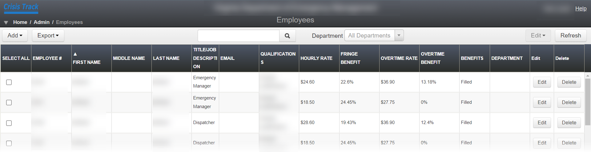 Employees Module, showing a list of employees.