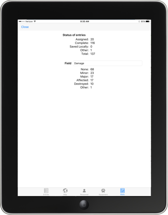 Status of Entries information