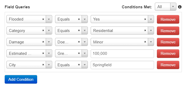 A screenshot showing an example of the new SQL-like querying using multiple conditions