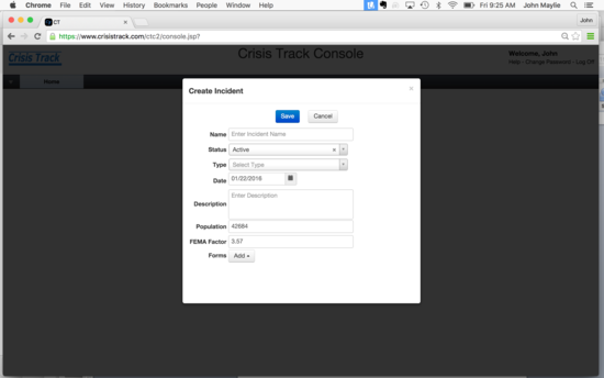 Create Incident dialog