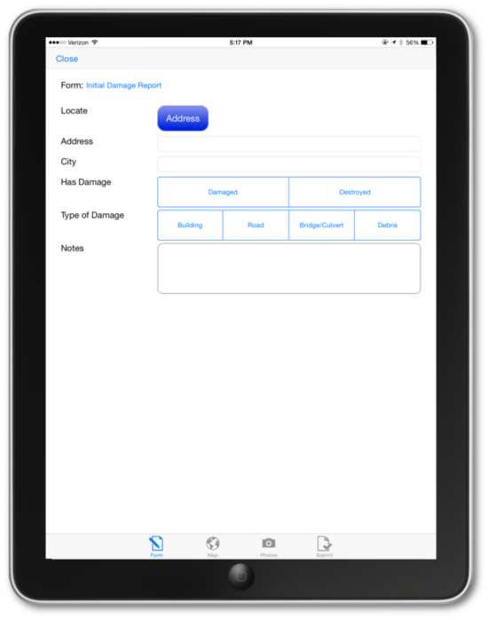 Initial Damage Report fields