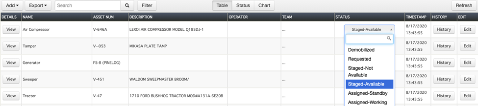 Employee Resources Module, showing editable status field.