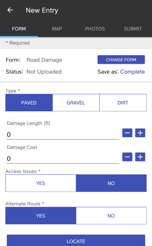 Crisis Track Mobile App: New Entry