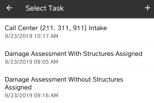 Crisis Track Mobile App: Select Task