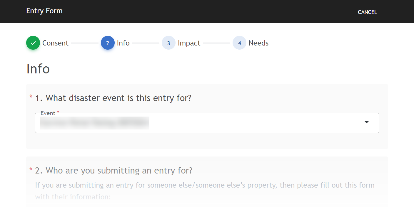 An example Survivor Portal website displaying the Event menu
