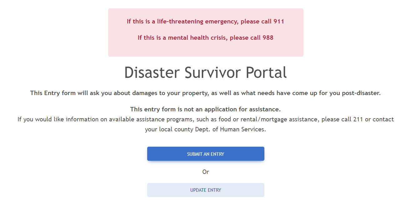 An example homepage for the Survivor Portal website