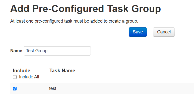 Add Preconfigured Task Group page 