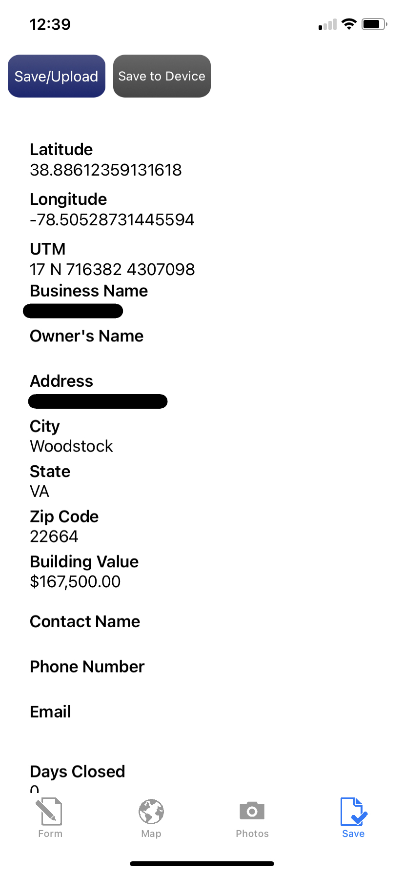 Crisis Track Mobile App Entry Save display