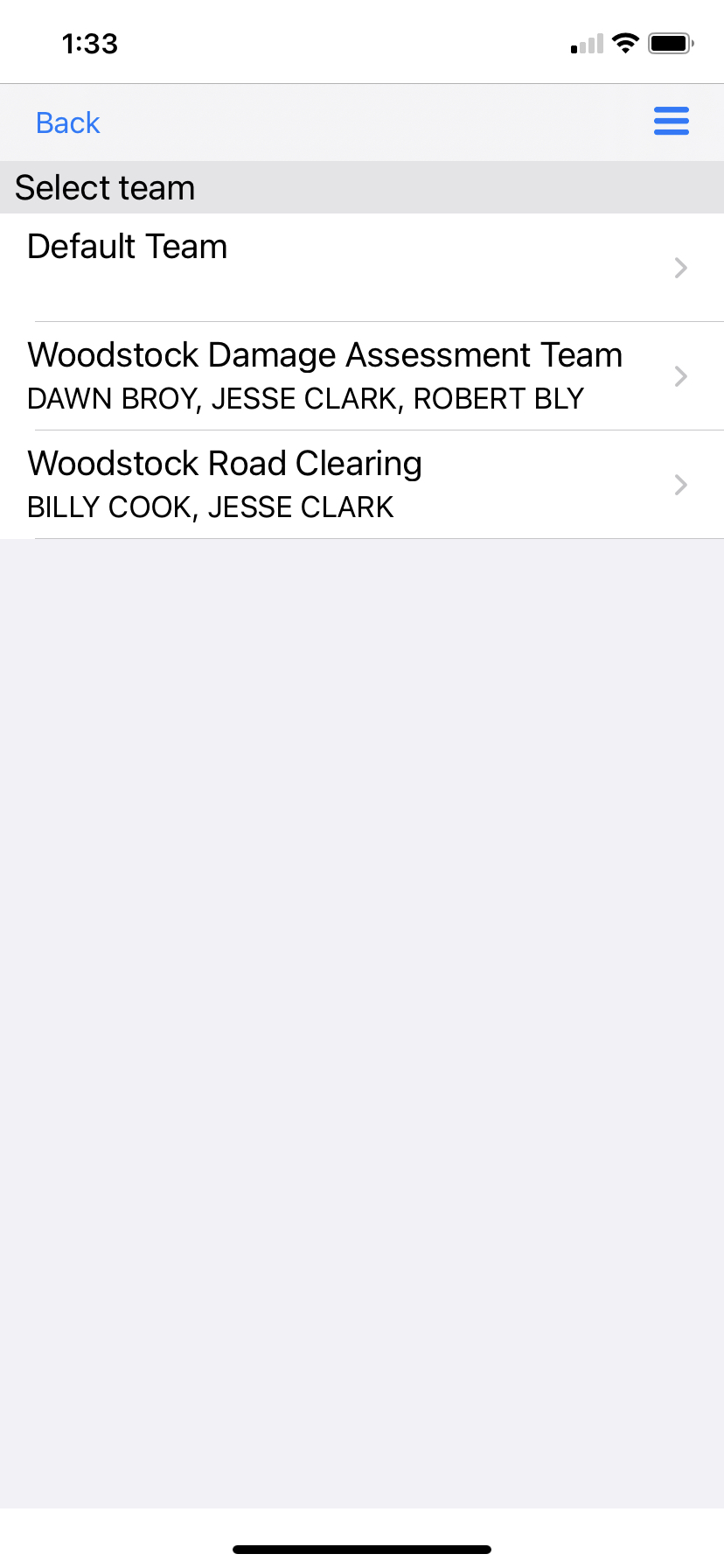 Crisis Track Mobile App: Choose your team