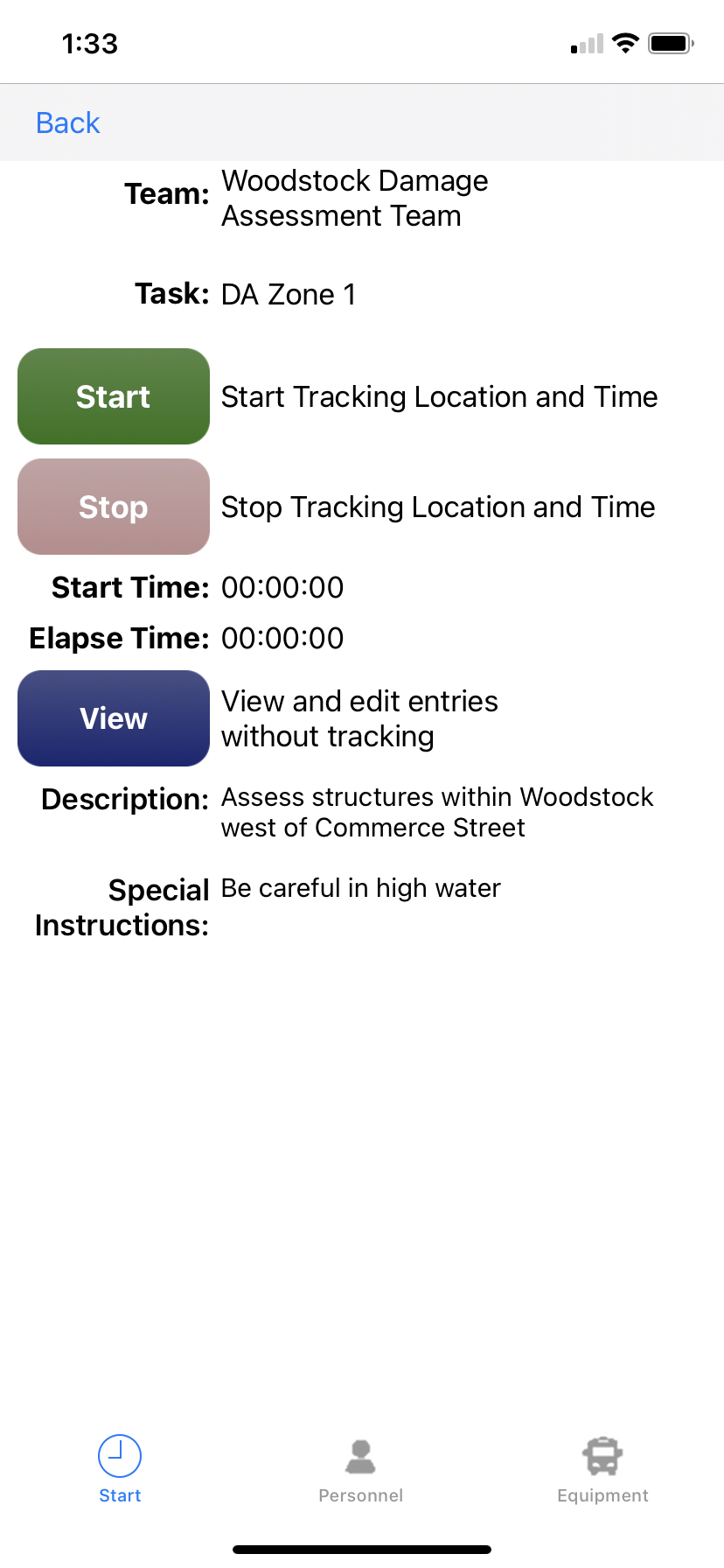 Crisis Track Mobile App: Clock In