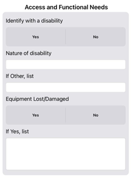 Crisis Track Mobile Application Residential Damage Assessment Access and Functional Needs Feature