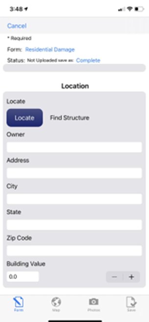 Crisis Track Mobile Application Residential Damage Assessment Location Feature