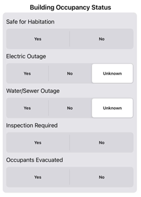 Crisis Track Mobile Application Residential Damage Building Occupancy Status Feature
