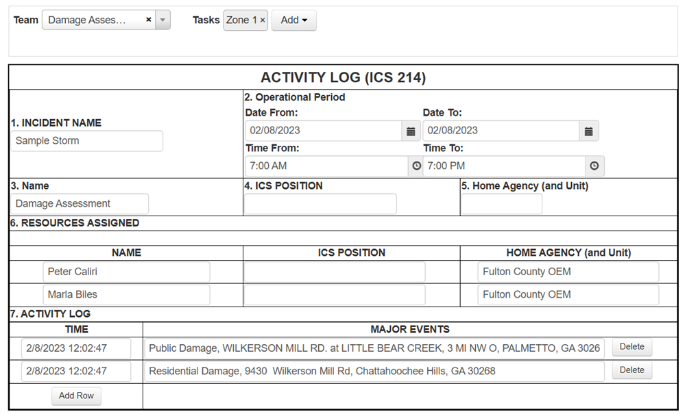 ICS-214 Activity Logs