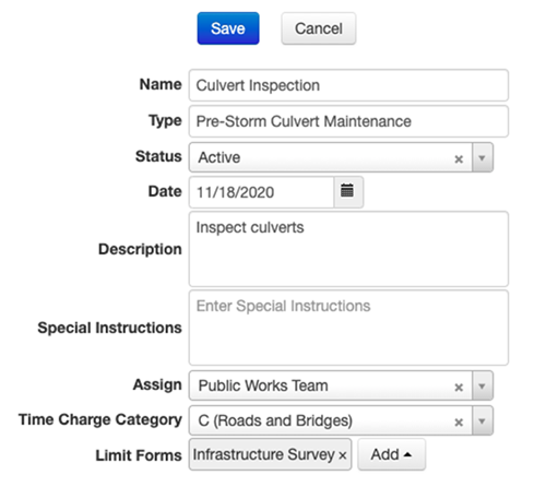 Culvert Inspection task fields