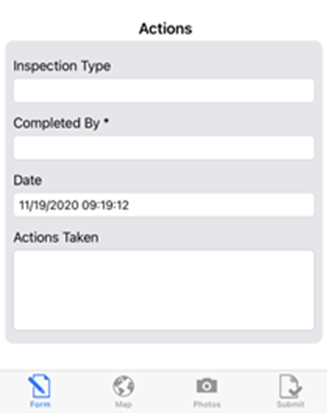 Crisis Track Mobile App: Actions fields