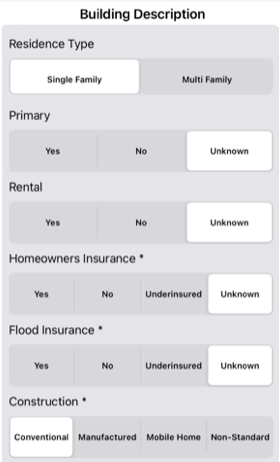 Crisis Track Mobile App: Building Description fields