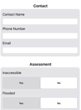 Crisis Track Mobile App: Conact and Assessment fields