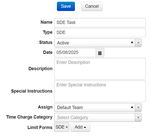 SDE task fields