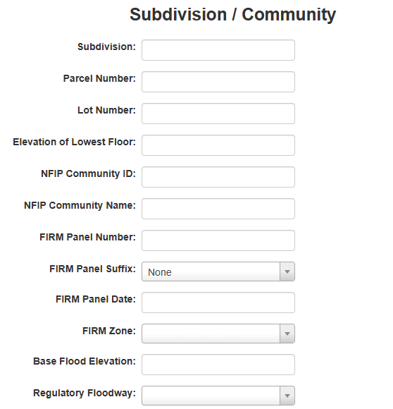 Subdivision/Community fields