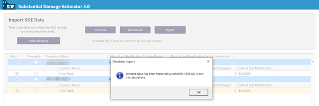 SDE Data Import dialog