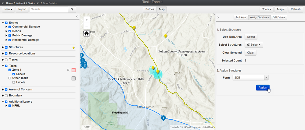Assign Structures alongside a map view.