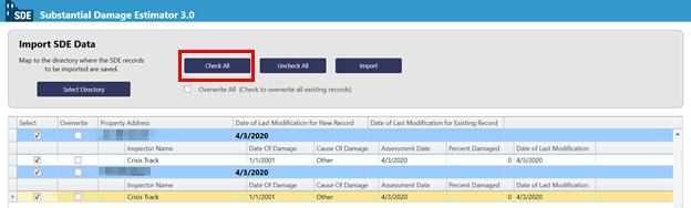 Import SDE Data: Check All 