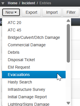 New Entry Dropdown Screenshot