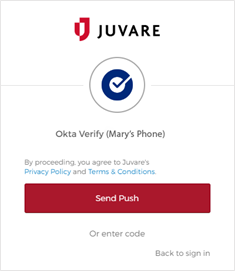 A screenshot of the Juvare Okta Verify Send Push Notification page