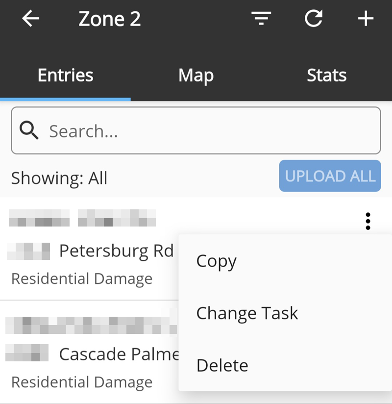 Crisis Track edit task entries menu options.