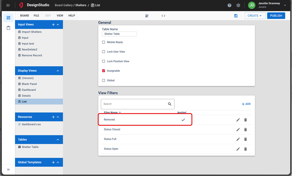 View filter to be ued with board level filters