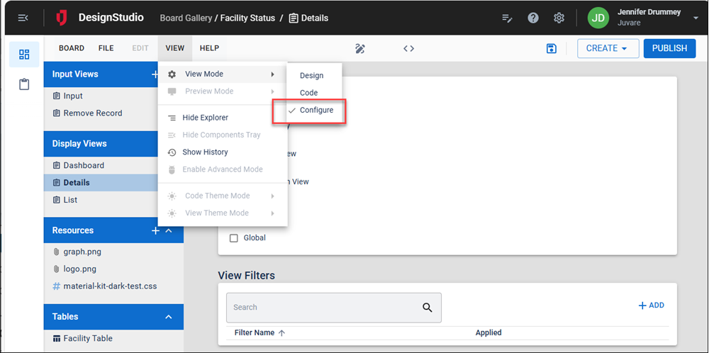 Configuration mode menu item