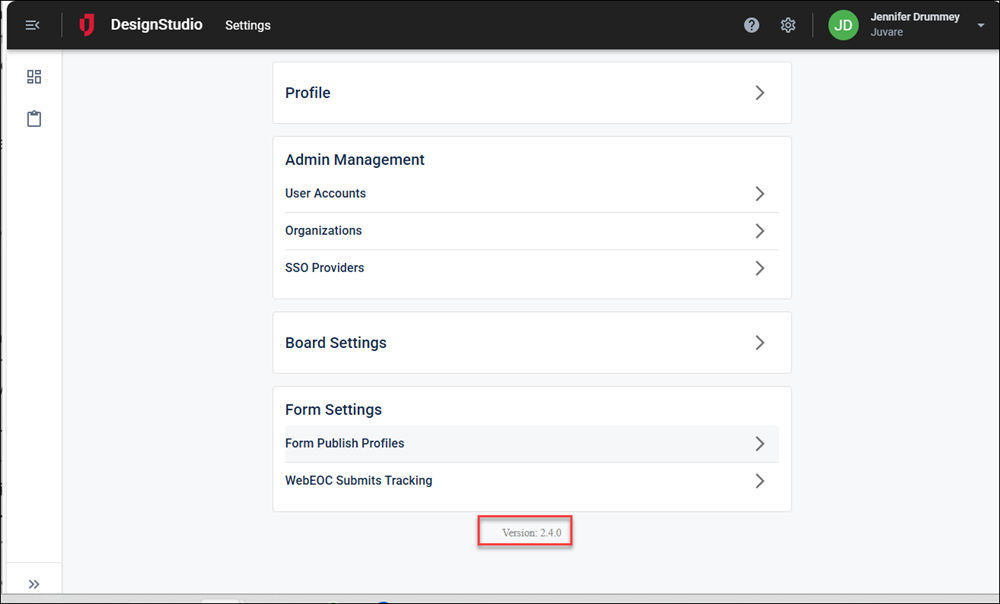 DesignStudio Version Number