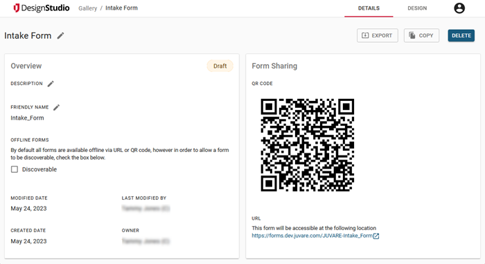 Example of a Form Details Page