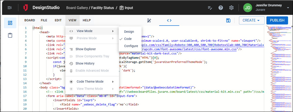 Access code mode from the menu