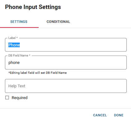 Phone Input Settings Window