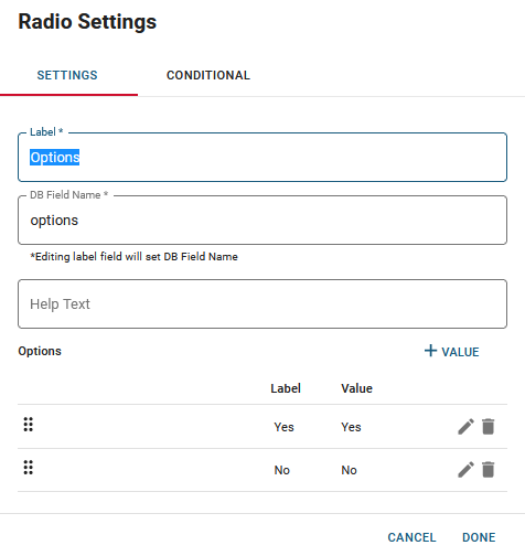 Radio Settings Window
