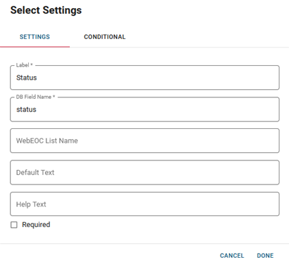 Select Settings Window