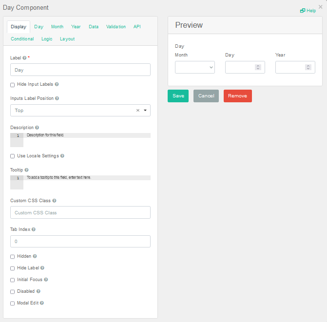 Day Settings Window