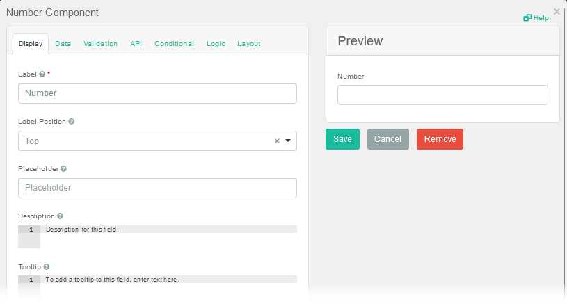 Number Settings Window