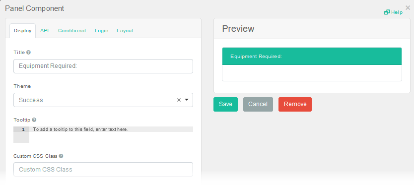 Panel Component Settings Window